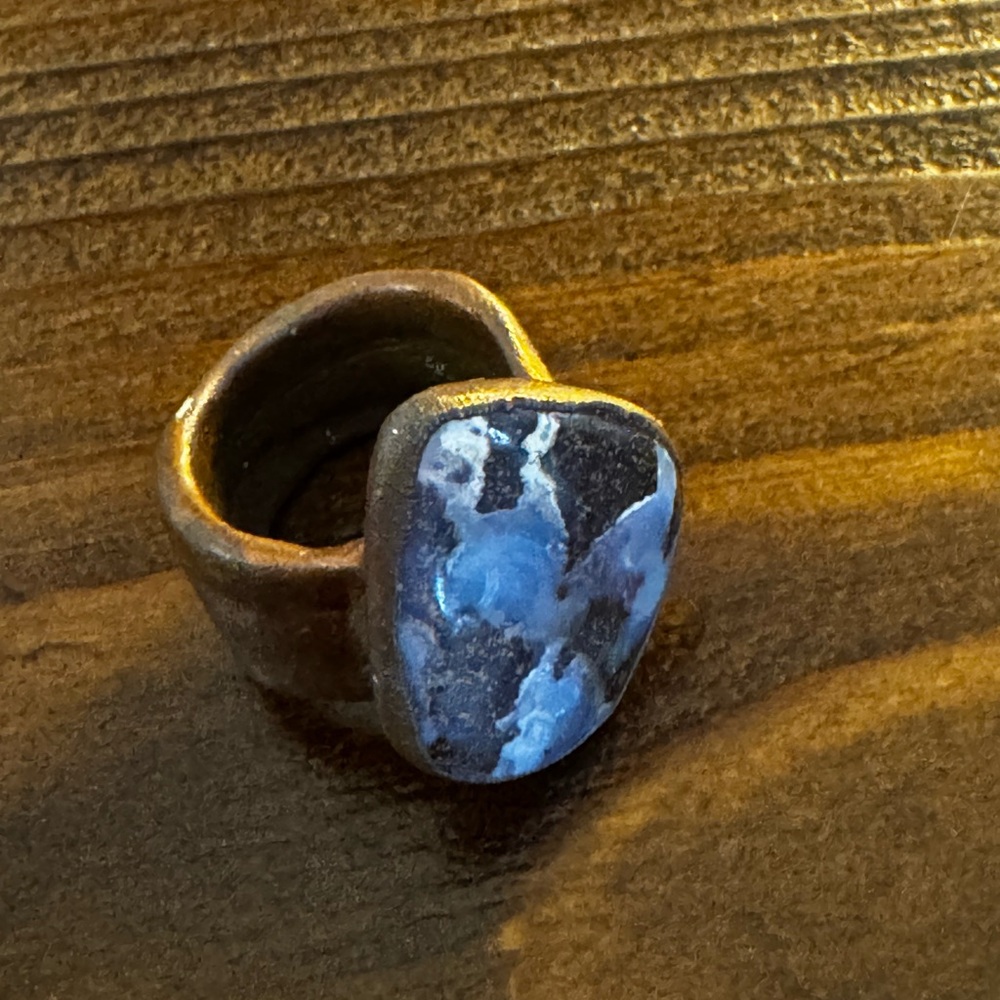 Handcrafted Copper & Natural Stone Statement Ring – Size 8 – Artisan Wide Band - Picture 2 of 6